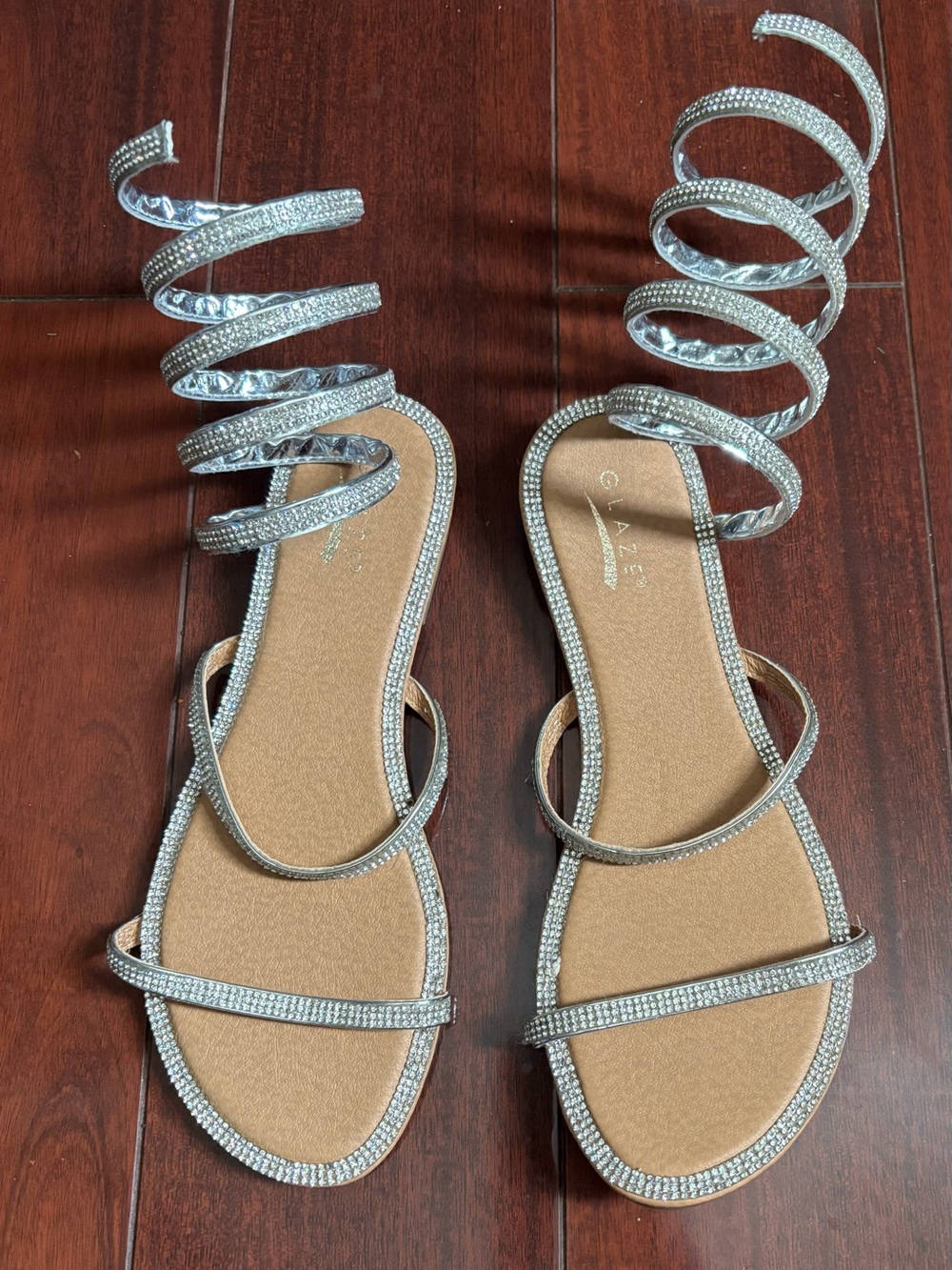 Glaze Silver Spiral Wrap Rhinestone Flat Sandals